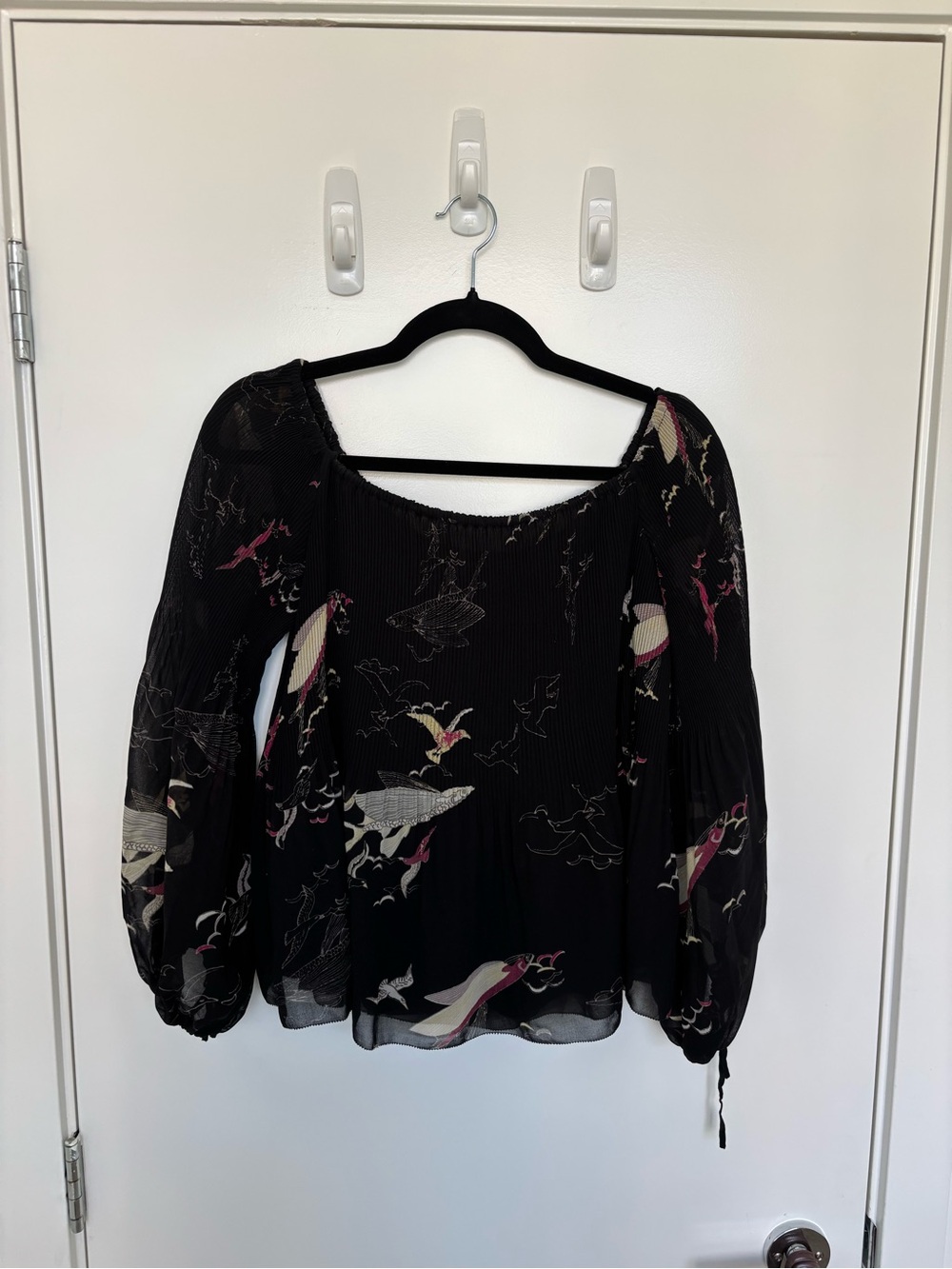 Wilfred Black Floral Peasant Blouse Size M